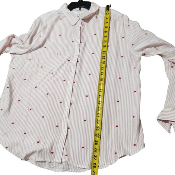 Time And tru Shirt Size XXL Pink Striped Embroidered Hearts - Picture 5 of 12